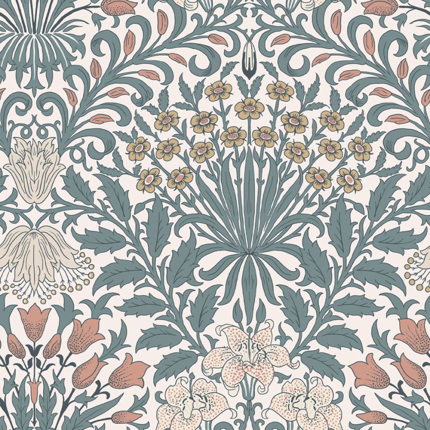 Tapéta, kék, sárga, virágok, levelek, 140493, William Morris at Home vol. 2