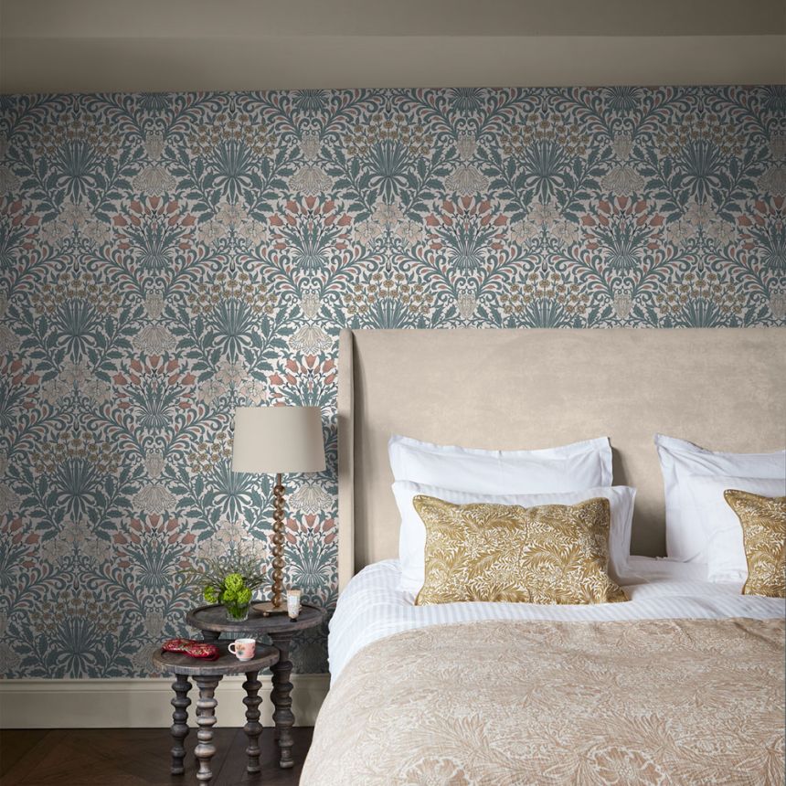 Tapéta, kék, sárga, virágok, levelek, 140493, William Morris at Home vol. 2