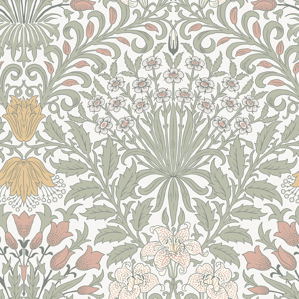 Tapéta, szürke, rózsaszín, virágok, levelek, 140497, William Morris at Home vol. 2