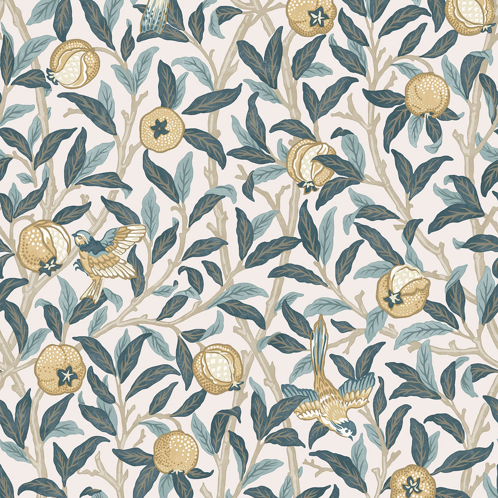 Tapéta, bézs, zöld, ágacskák, madarak, 140501, William Morris at Home vol. 2