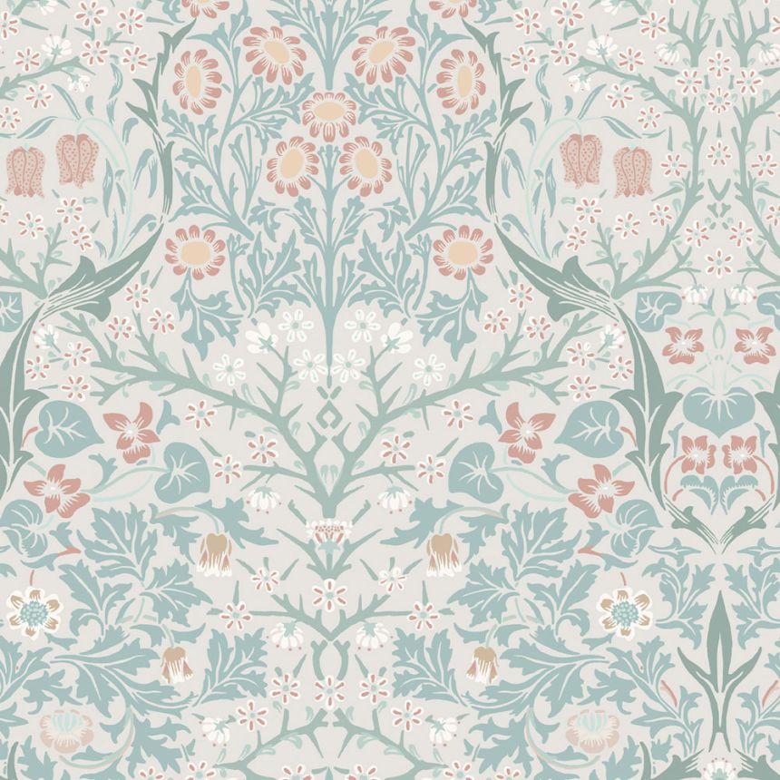 Tapéta, szürke, zöld, virágok, levelek, 140504, William Morris at Home vol. 2