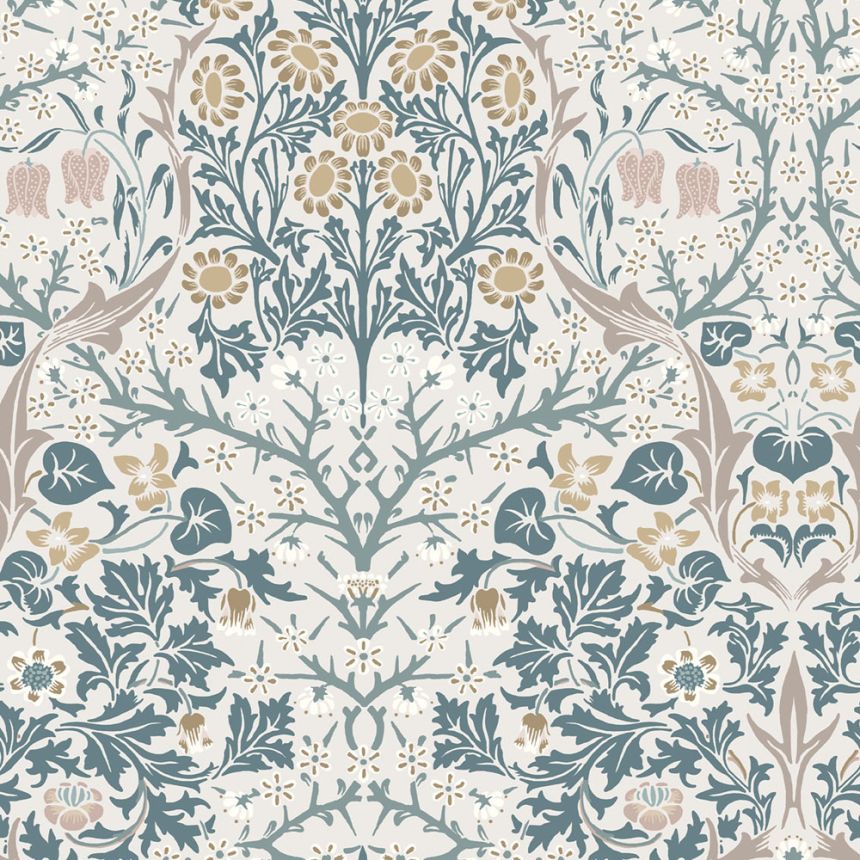 Tapéta, bézs, szürke, virágok, levelek, 140505, William Morris at Home vol. 2