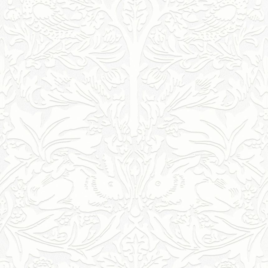 Tapéta, fehér, levelek, fák, madarak, nyulak, 142104, William Morris at Home vol. 2