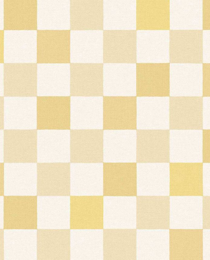 Tapéta, sárga, krémszínű, kockás szövet hatású, 363146, Tiny Treasures, Eijffinger