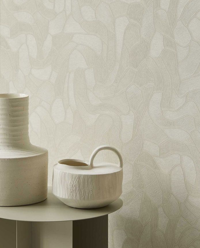 Geometrikus tapéta, zöld-krémszínű, kőhatású, 363217, Calm Crafted, Eijffinger