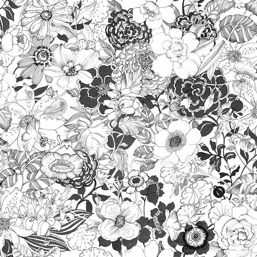 Fekete-fehér vlies tapéta virágok 138503, Black & White, Esta