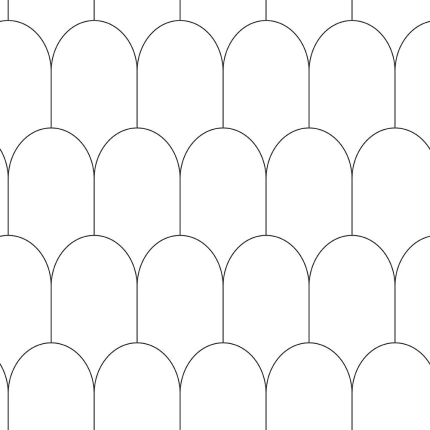 Fehér vlies tapéta, geometrikus ívminta 139140, Black & White, Esta