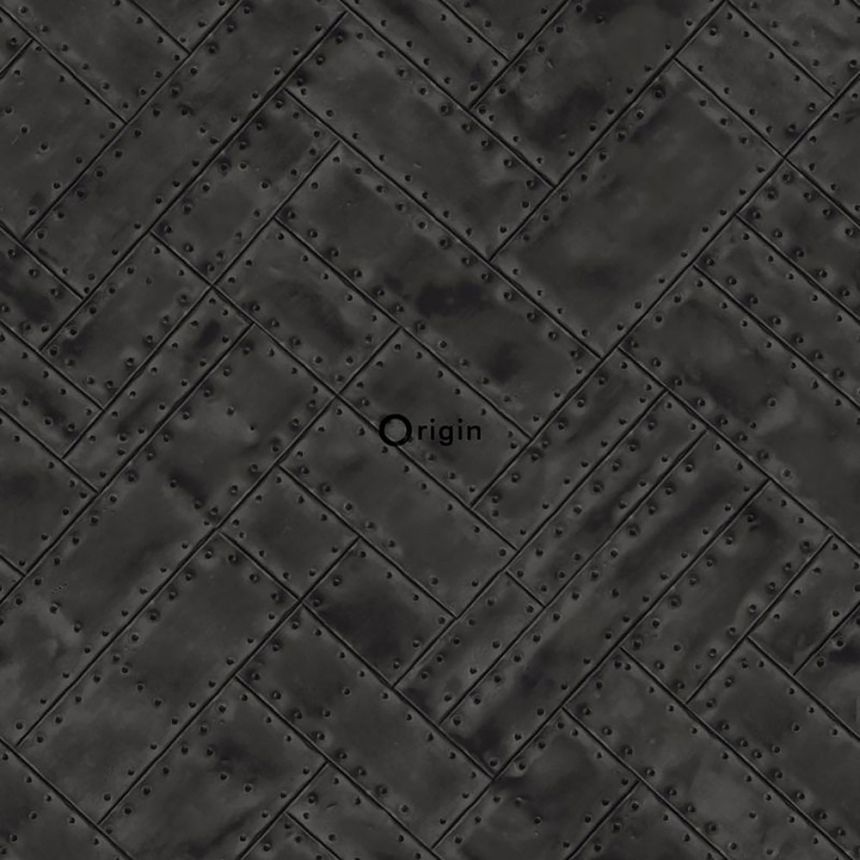 Vlies fekete tapéta, szegecselt fémlemezek utánzata 337240, Matières - Metal, Origin