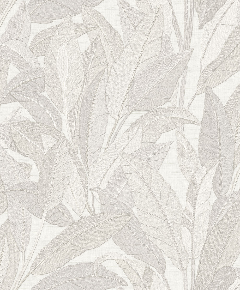 Levélmintás tapéta, fehér, szürkés ezüst, RE521051, Renaissance, Design ID