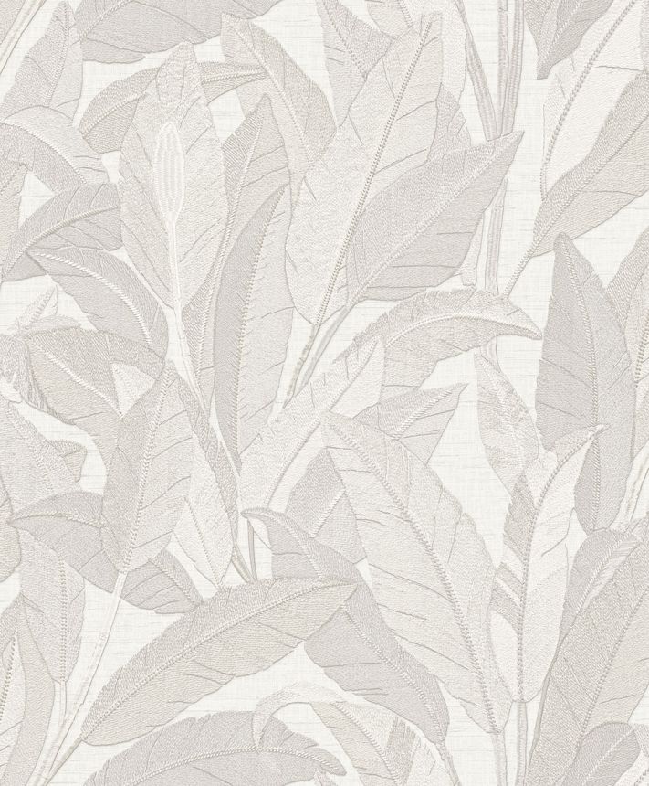 Levélmintás tapéta, fehér, szürkés ezüst, RE521051, Renaissance, Design ID