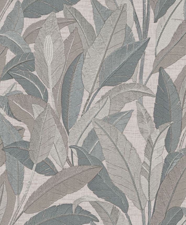 Levélmintás tapéta, kék, bézses szürke, RE521054, Renaissance, Design ID