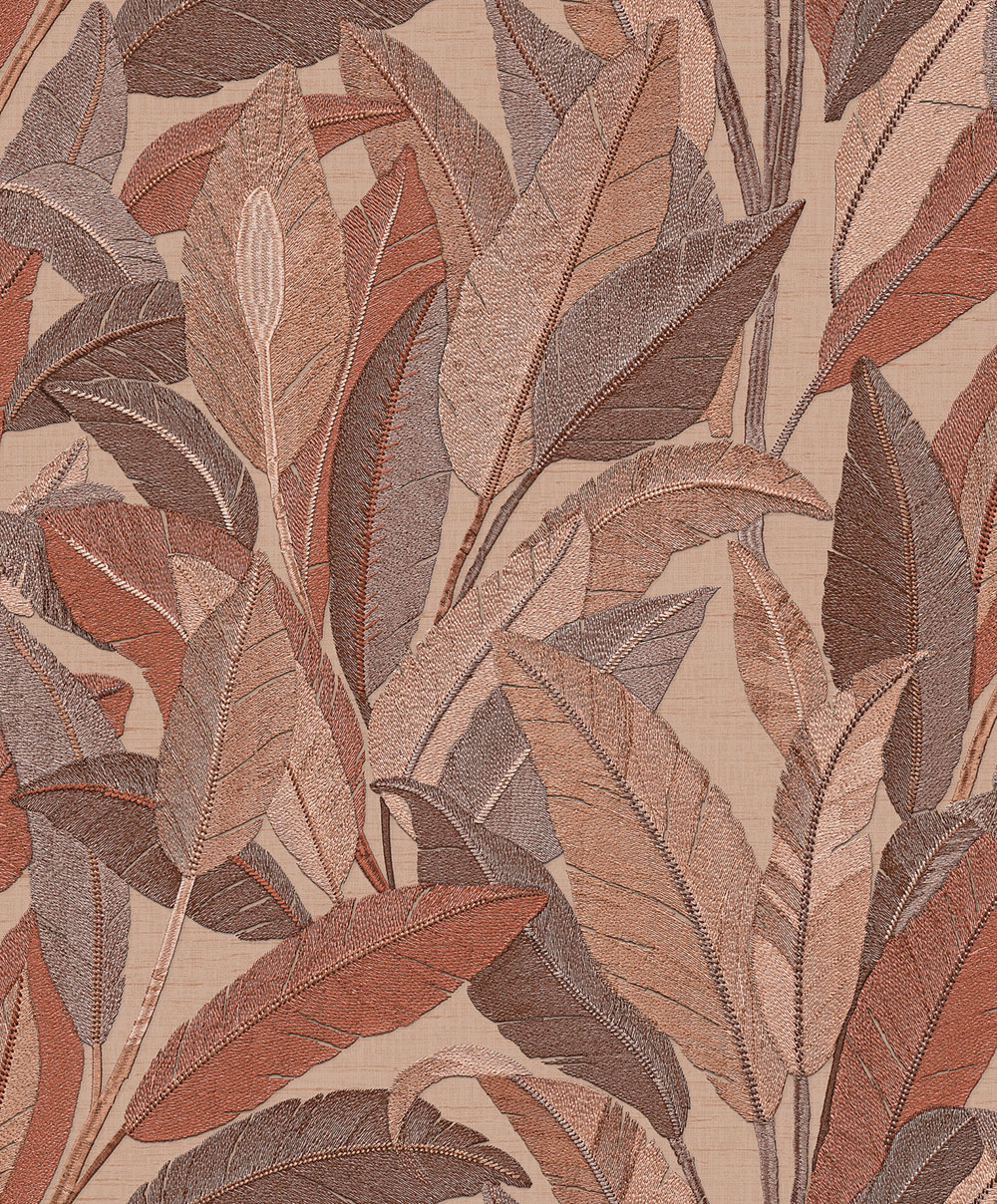 Levélmintás tapéta, vörösesbarna, barna, RE521055, Renaissance, Design ID