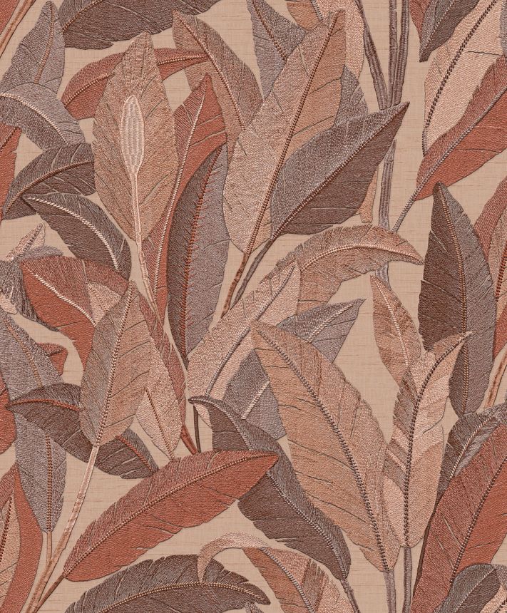 Levélmintás tapéta, vörösesbarna, barna, RE521055, Renaissance, Design ID