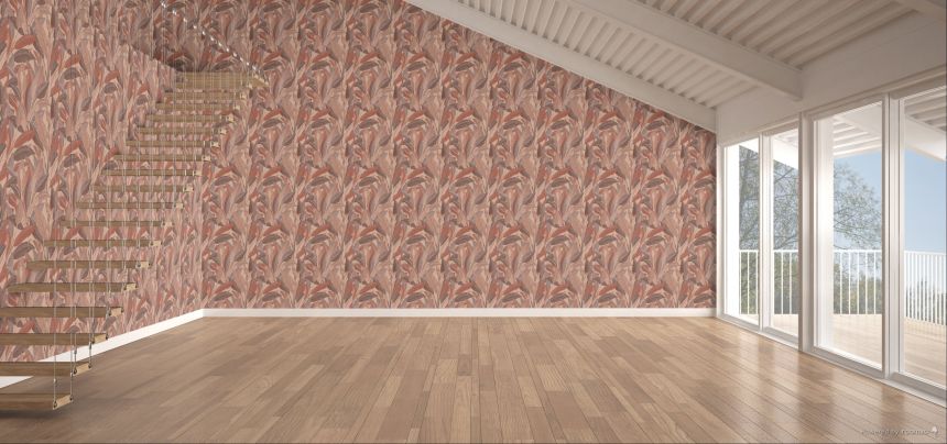 Levélmintás tapéta, vörösesbarna, barna, RE521055, Renaissance, Design ID