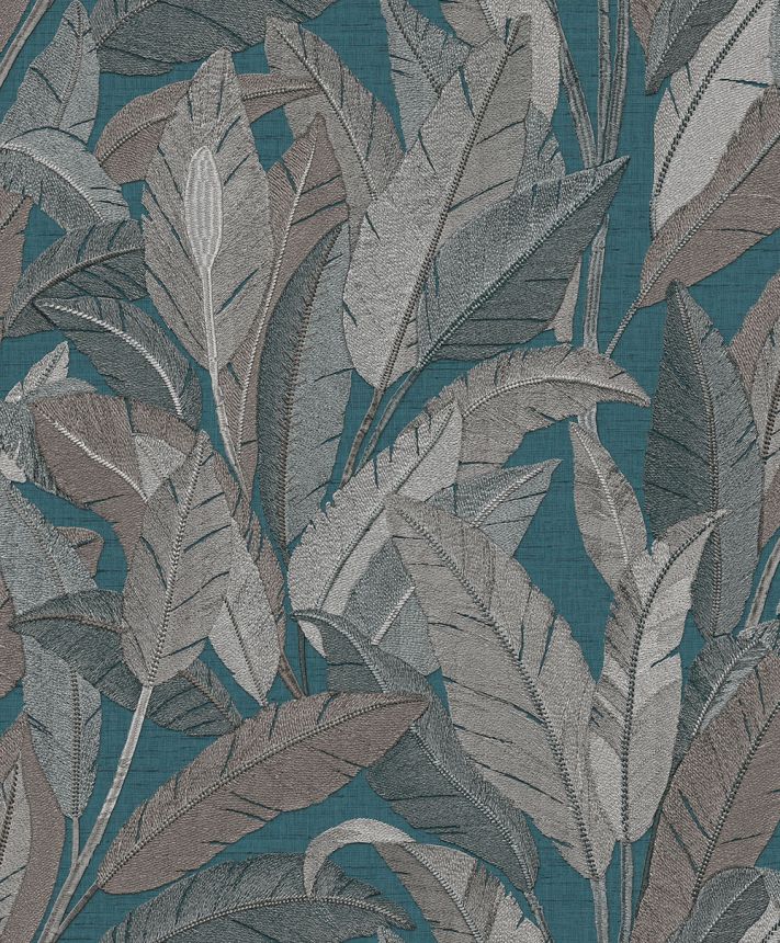 Levélmintás tapéta, petrolkék, szürke, RE521056, Renaissance, Design ID