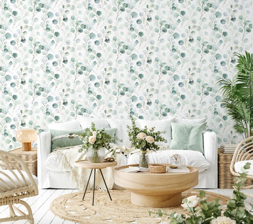 Vlies tapéta, zöld, fehér, Levelek, S 47420, Wohndesign 2026, Marburg