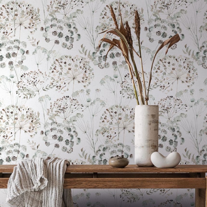 Vlies tapéta, szürke-zöld, Mezei virágok, S 35637, Wohndesign 2026, Marburg