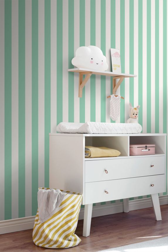 Csíkos tapéta, zöld, fehér, 139910, Color Pop, Esta Home