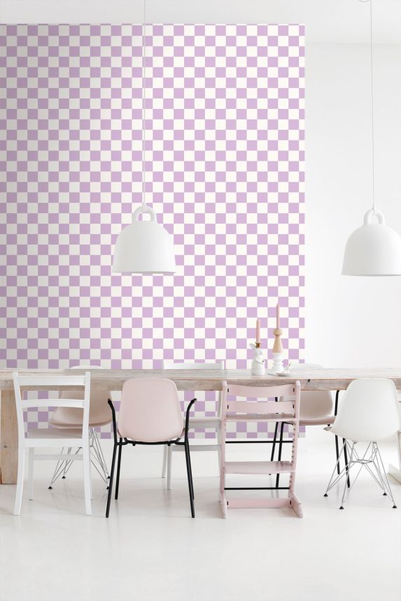 Sakkmezős mintájú tapéta, lila, fehér, 139997, Color Pop, Esta Home