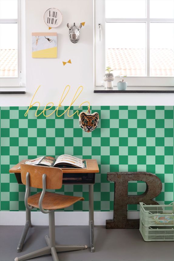 Sakkmezős mintás tapéta, zöld, 130916, Color Pop, Esta Home