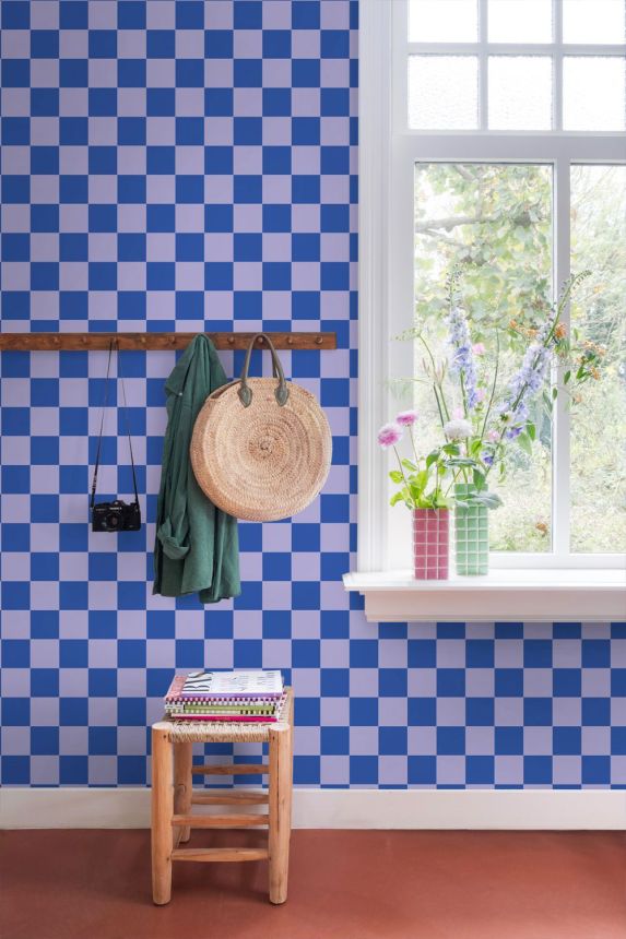 Sakkmezős mintás tapéta, kék, lila, 130917, Color Pop, Esta Home
