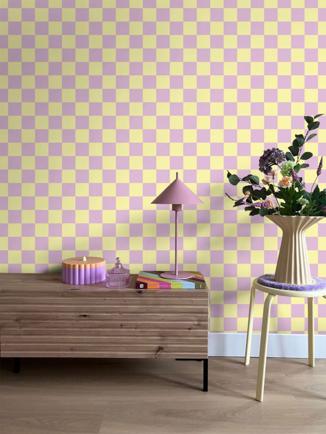 Sakkmezős mintájú tapéta, sárga, rózsaszín, 131134, Color Pop, Esta Home
