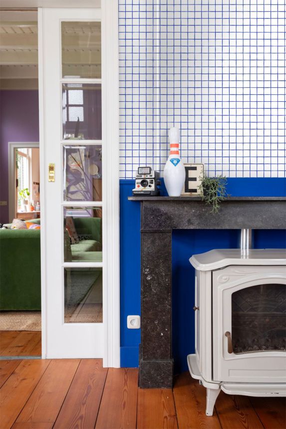 Rácsos tapéta, fehér, kék, 131274, Color Pop, Esta Home