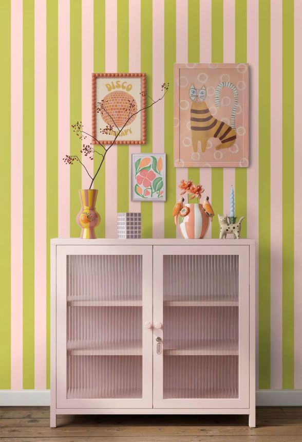 Csíkos tapéta, rózsaszín, zöld, 131574, Color Pop, Esta Home