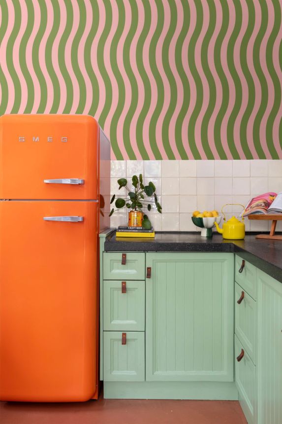 Hullámos csíkos tapéta, zöld-rózsaszín, 131610, Color Pop, Esta Home