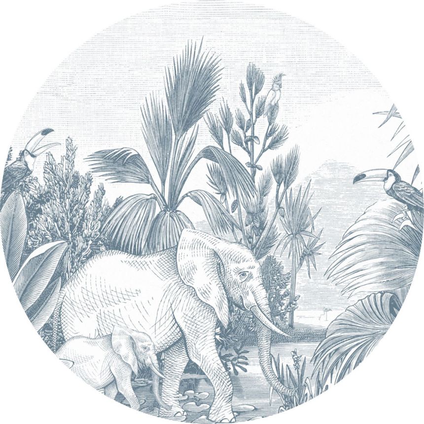 Öntapadós kör-tapéta Dzsungel, elefántok 159089, átmérő 140 cm, Forest Friends, Esta