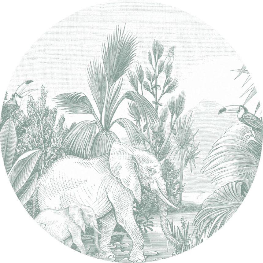 Öntapadós kör-tapéta Dzsungel, elefántok 159087, átmérő 140 cm, Forest Friends, Esta