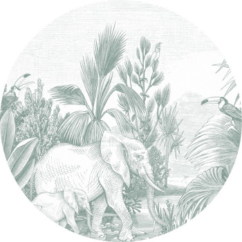 Öntapadós kör-tapéta Dzsungel, elefántok 159087, átmérő 140 cm, Forest Friends, Esta