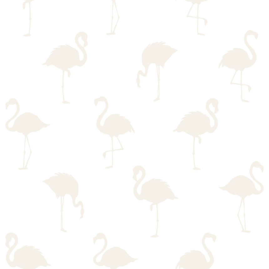 Vlies fehér tapéta fémes flamingó mintával 138917, Little Bandits, Esta