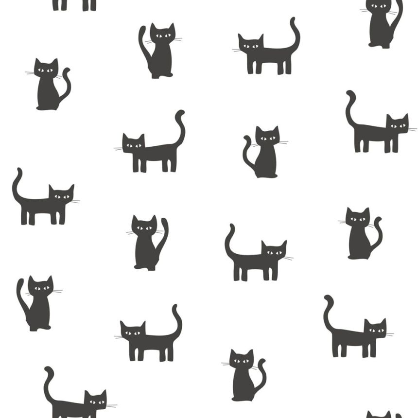 Vlies fehér tapéta fekete macskákkal 138928, Little Bandits, Esta