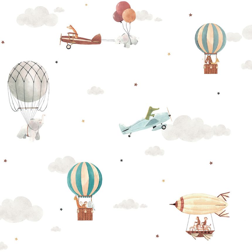 Papír gyerek tapéta állatokkal, repülőgépekkel, léggömbökkel 456-2, Pippo, ICH Wallcoverings