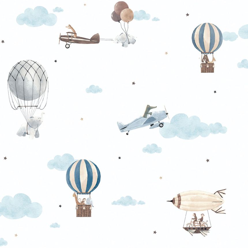 Papír gyerek tapéta állatokkal, repülőgépekkel, léggömbökkel 456-1, Pippo, ICH Wallcoverings