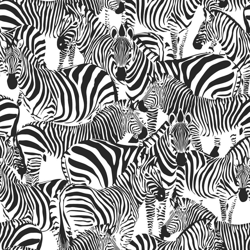 Vlies fekete-fehér tapéta zebrákkal  139155, Paradise, Esta Home
