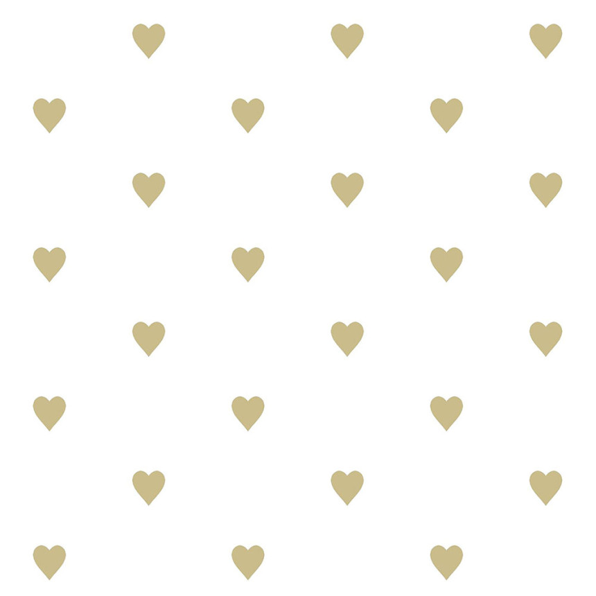 Vlies fehér tapéta, arany szívecskékkel 347679, Precious, Origin