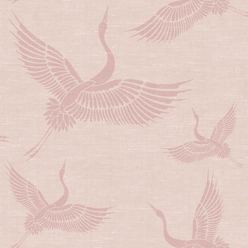 Vlies rózsaszín tapéta - madarak, darvak - szövet textúra 347757, Natural Fabrics, Origin