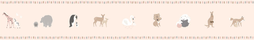 Rózsaszín gyerek öntapadó bordűr állatokkal 7504-3, Noa, ICH Wallcoverin