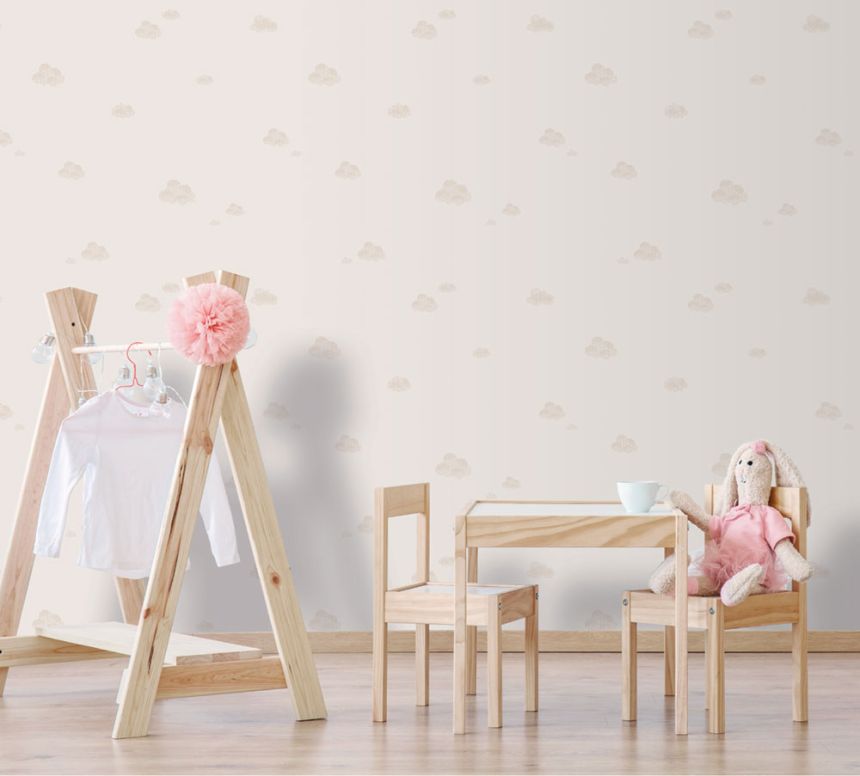 Fehér vlies gyerek tapéta rózsaszín felhőkkel 7006-3, Noa, ICH Wallcoverings