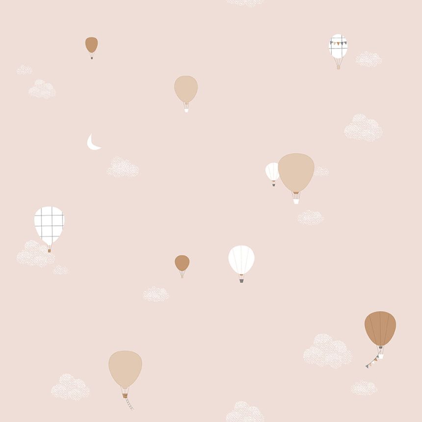 Rózsaszín vlies gyerek tapéta - felhők, léggömbök 7001-3, Noa, ICH Wallcoverings