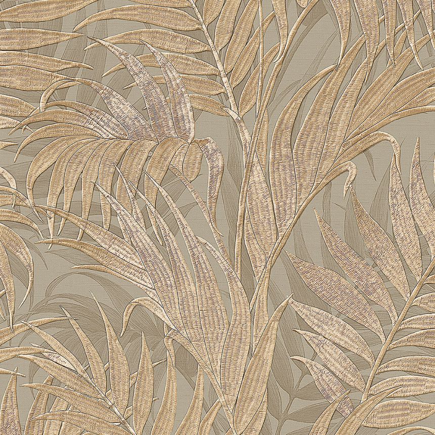 Luxus szürke-barna vlies tapéta, pálmalevelek GR322105, Grace, Design ID Wallcoverings