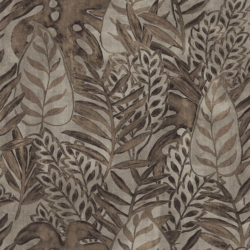 Vlies szürkésbarna tapéta, levelek, textil szerkezet TA25062 Tahiti, Decoprint